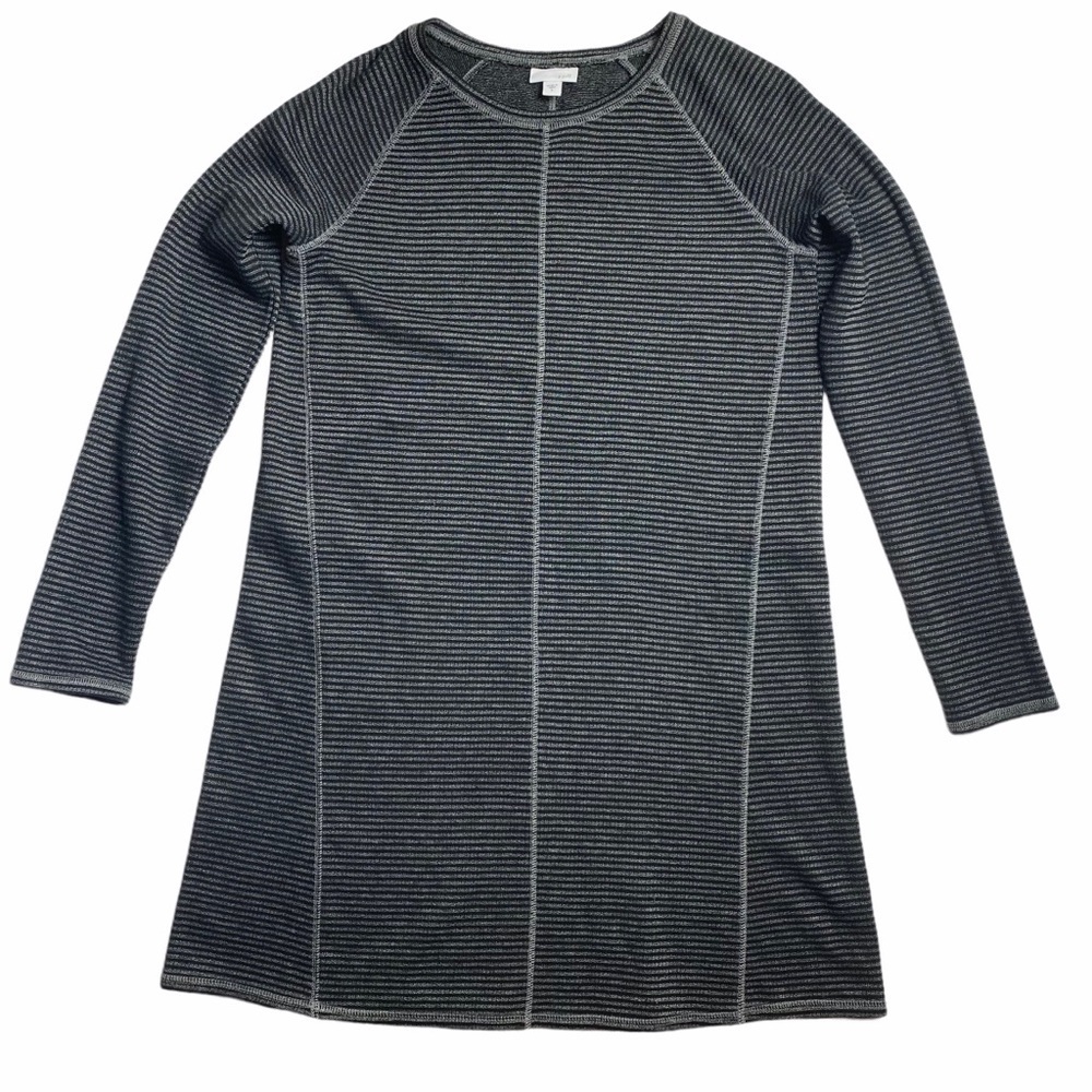 J.Jill Knit Cotton Blend Tunic Dress Long Sleeve Charcoal  Gray Stripe knit